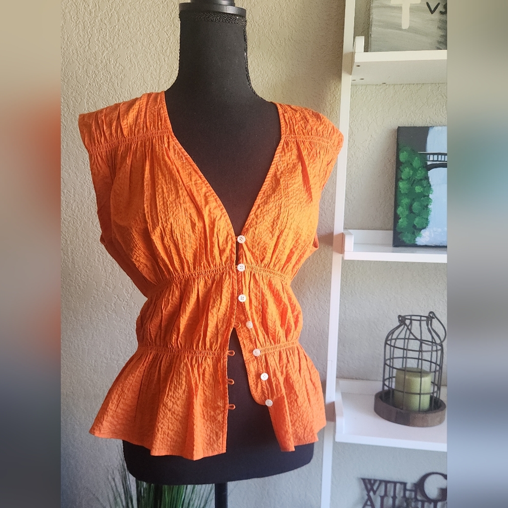 Frame Orange Sleeveless Button-Up Top Size M - image 8